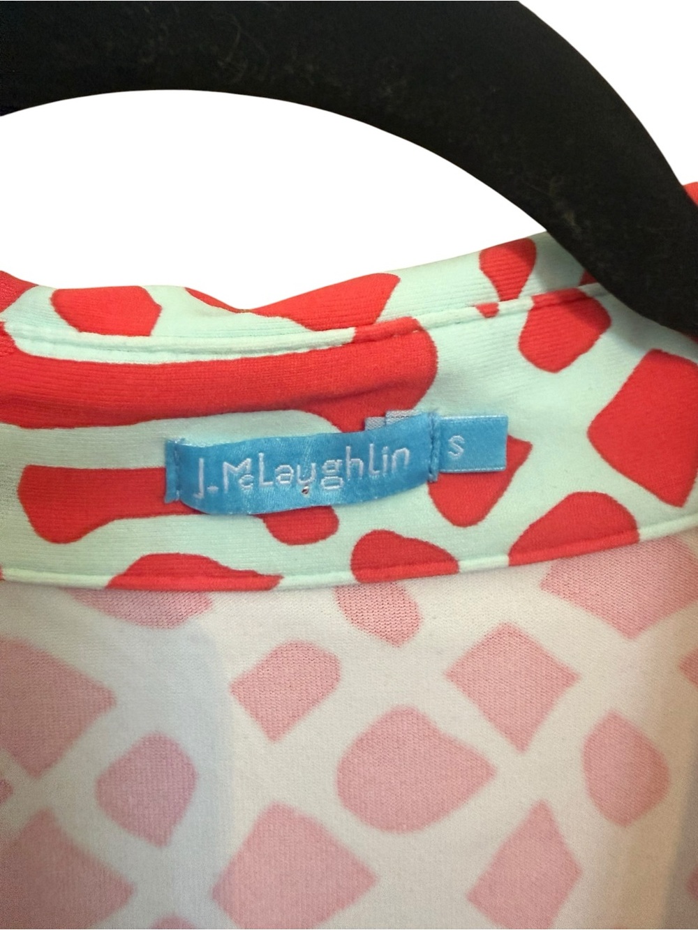 J. McLaughlin Geometric Print Shirt Dress in Coral & Aqua, small - Picture 3 of 4